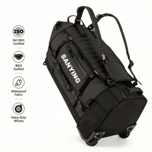 Custom Logo Foldable Waterproof Rolling Backpack Duffel Collapsible Wheeled Large Capacity Travel Gear Bag
