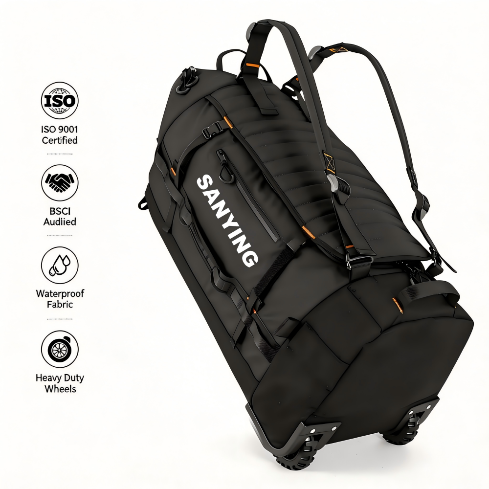 Custom Logo Foldable Waterproof Rolling Backpack Duffel Collapsible Wheeled Large Capacity Travel Gear Bag