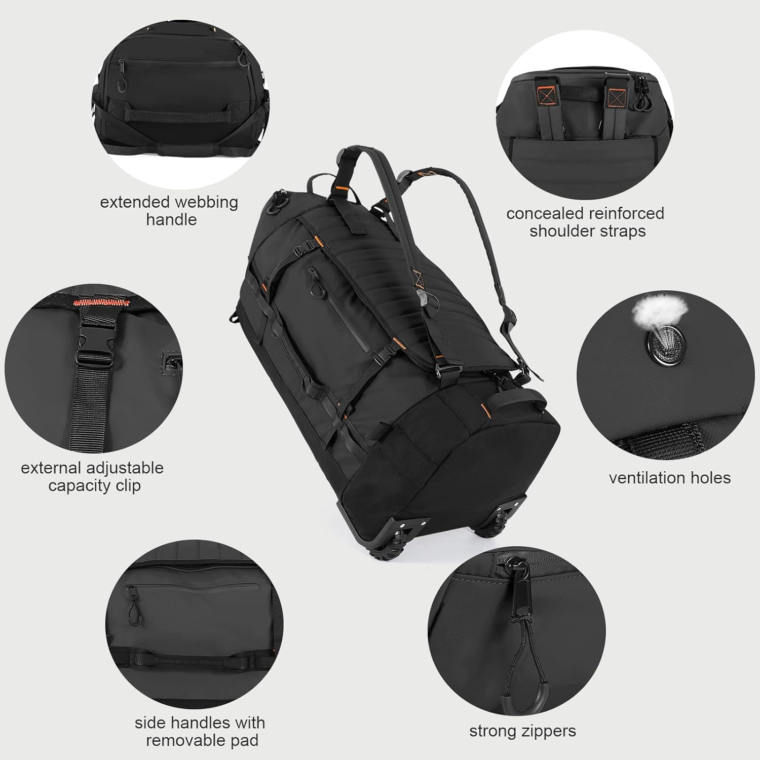 Custom Logo Foldable Waterproof Rolling Backpack Duffel Collapsible Wheeled Large Capacity Travel Gear Bag - Image 2