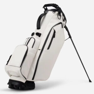 White PU leather golf stand bag, lightweight golf support bag with dual shoulder straps and organized pockets