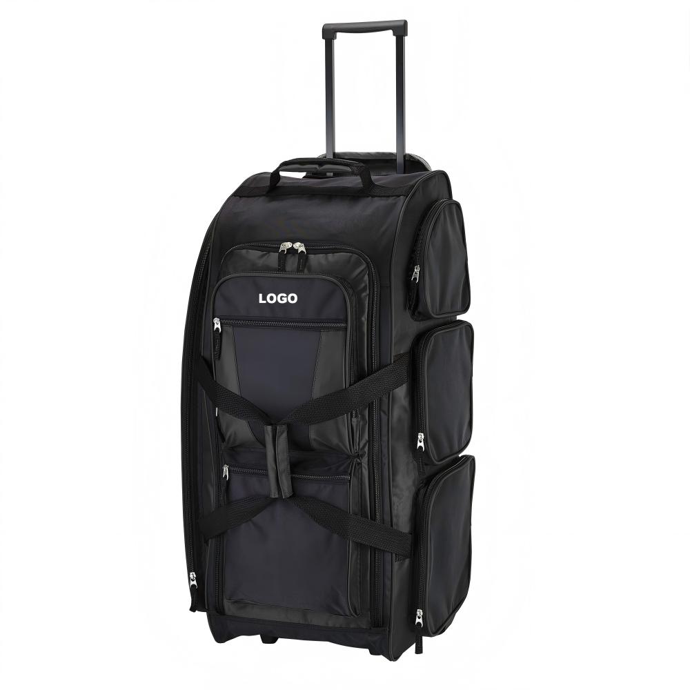 lack multi-pocket rolling dance competition gear bag with wheels, large capacity wheeled performance costume bag for girls dancers, waterproof rolling gear hauler