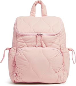 Pink lightweight quilted puffer nylon backpack, waterproof fashion travel rucksack, cute casual daypack for women and teen girls