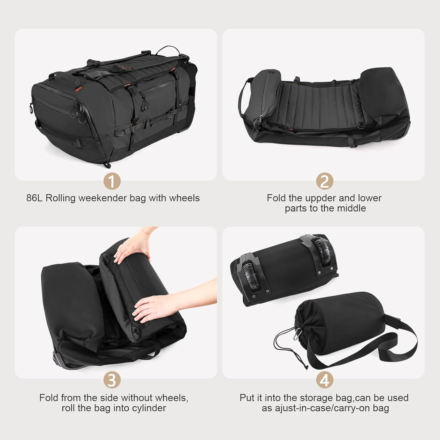 Custom Logo Foldable Waterproof Rolling Backpack Duffel Collapsible Wheeled Large Capacity Travel Gear Bag - Image 3