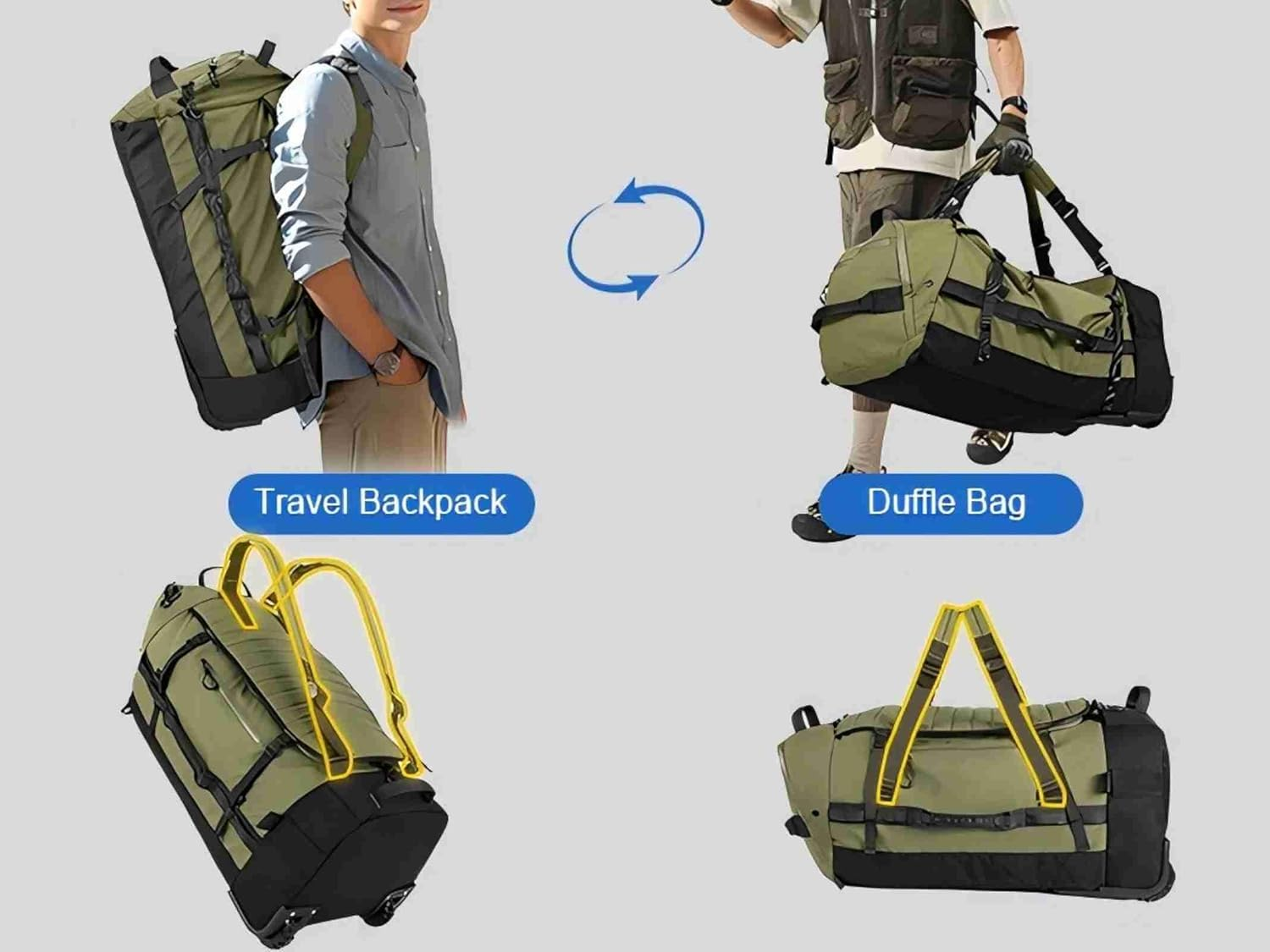 Duffel Collapsible Wheeled Large Capacity Travel Gear Bag Custom Logo Foldable Waterproof Rolling Backpack - Image 3
