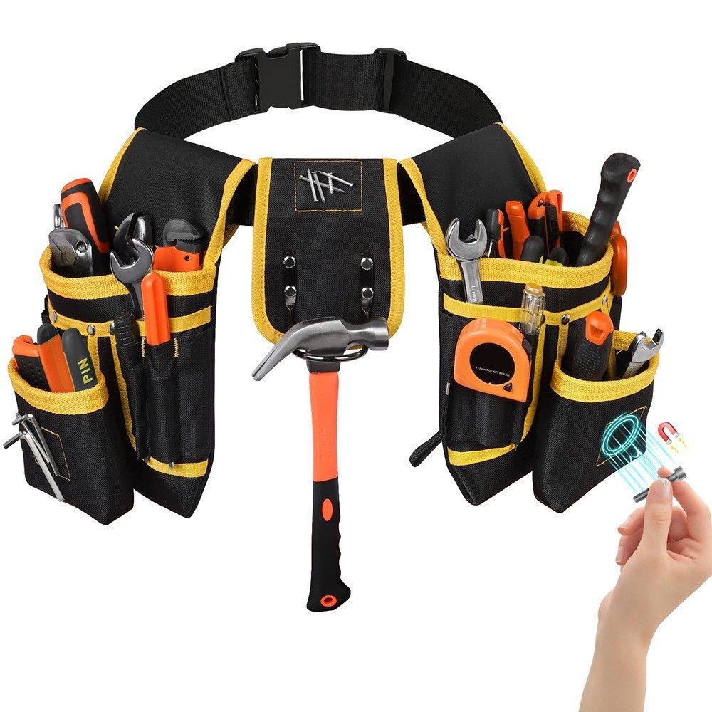 Adjustable Handyman Waist Bag Electrician Tool Bag Pouch Magnetic Carpenter Tool Belt Tool Organizer Nail Utility Belt Holder - Image 2