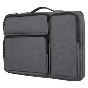 Shock‑absorbent grey laptop messenger bag, multi‑pocket notebook sleeve case with top handle for 13‑15.6 inch laptop, business carry bag
