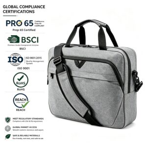 Grey padded business laptop shoulder messenger bag, durable fabric 13‑15.6 inch notebook computer bag, BSCI ISO certified wholesale custom laptop briefcase