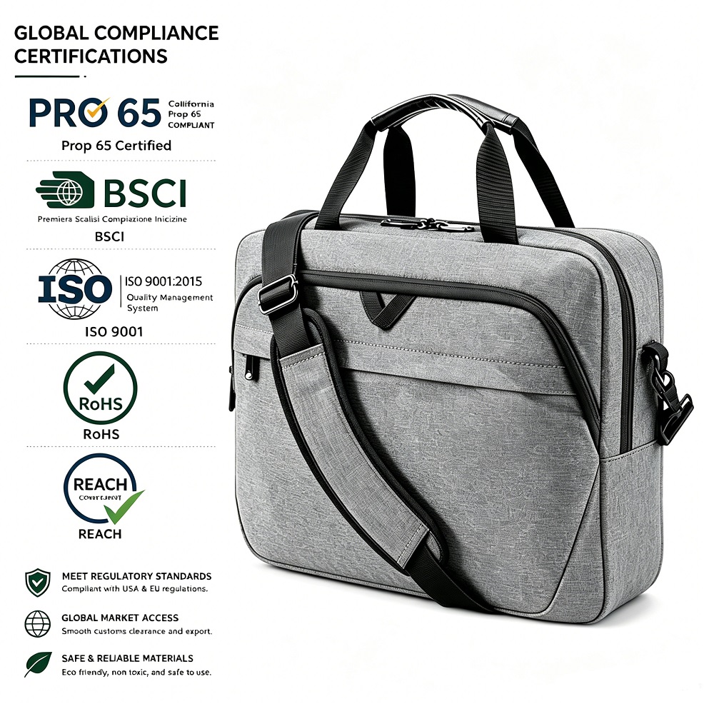 Grey padded business laptop shoulder messenger bag, durable fabric 13‑15.6 inch notebook computer bag, BSCI ISO certified wholesale custom laptop briefcase