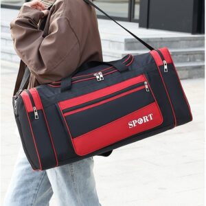 Red black oxford gym duffel bag for men, multi compartment large travel duffle weekender bag, sport equipment carry bag