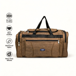 Brown waterproof oxford travel duffel bag, large capacity multi-pocket sports weekender gym bag, ISO BSCI certified durable luggage for men travel