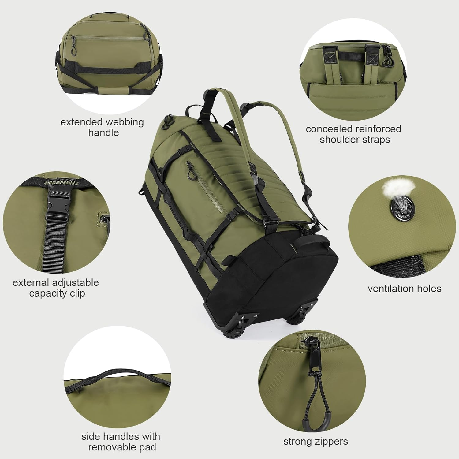 Duffel Collapsible Wheeled Large Capacity Travel Gear Bag Custom Logo Foldable Waterproof Rolling Backpack - Image 2