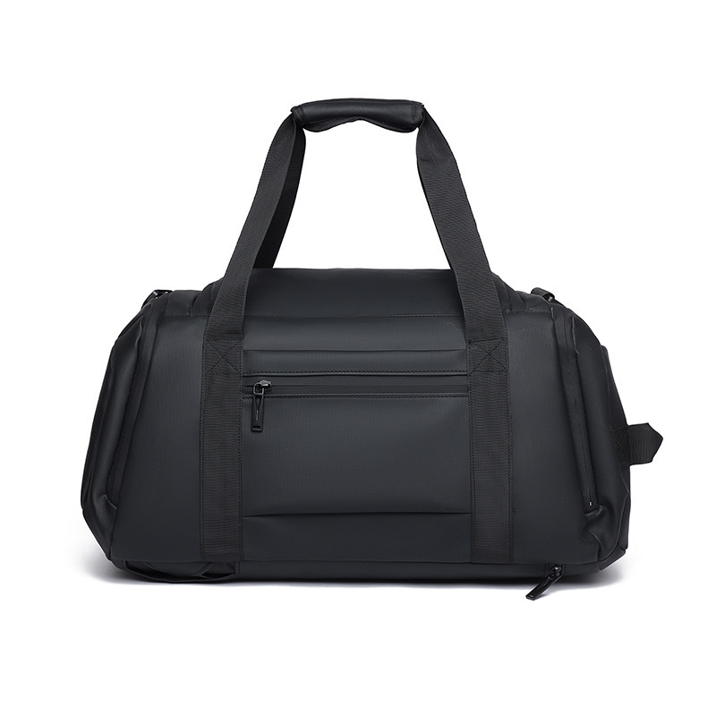 Black waterproof oxford travel duffel bag with soft top handle, multi‑pocket large capacity sports gym duffle bag