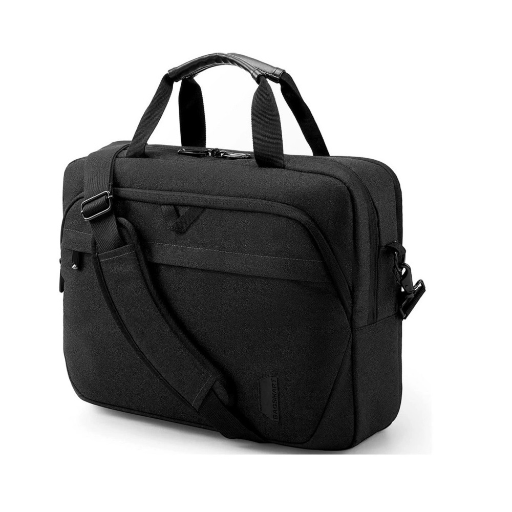Black multi‑pocket shockproof laptop messenger bag, 13‑15.6 inch notebook carry shoulder bag for office workers business men women