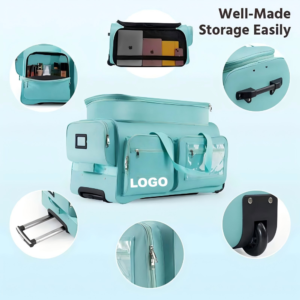 Waterproof rolling dance duffel bag with garment rack, heavy duty wheels multi compartment dance costume storage luggage for competition and performance