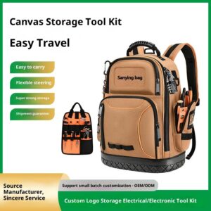 HVAC Tools Bag Heavy-Duty Waxed Canvas Tools Bags Hard Bottom Tool Bags Stay-up Top-open Tool Bag Quick-Access Tool Bags for Men