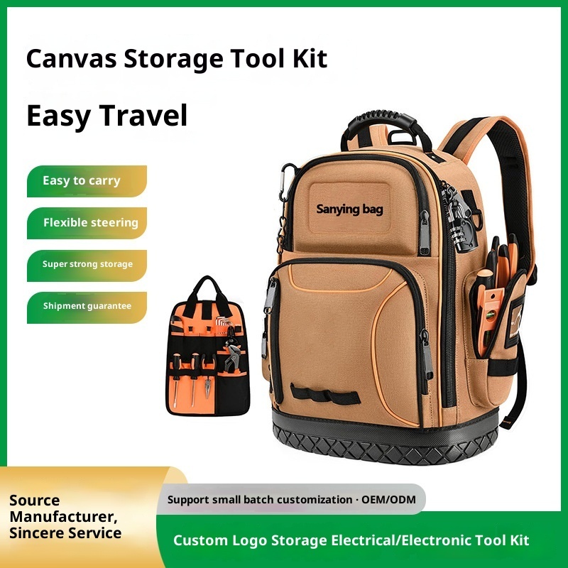 HVAC Tools Bag Heavy-Duty Waxed Canvas Tools Bags Hard Bottom Tool Bags Stay-up Top-open Tool Bag Quick-Access Tool Bags for Men