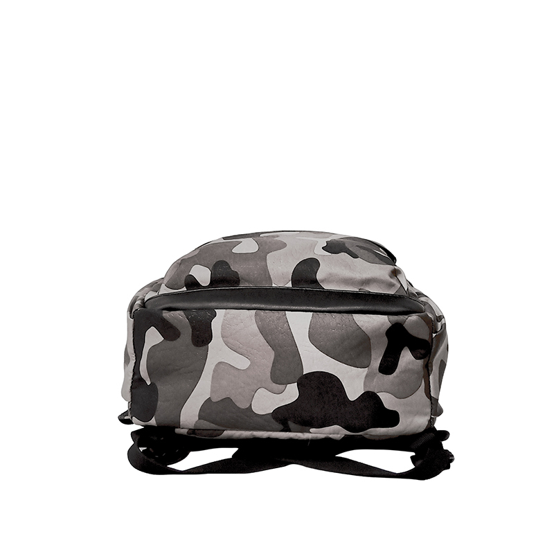 Bottom view of camouflage outdoor backpack, durable reinforced base for men business travel laptop bag