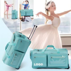 Wheeled dance competition bag with telescopic clothes rack, waterproof dancer travel luggage, portable costume storage bag for ballet and stage performers