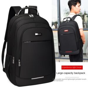 Black professional travel laptop backpack for men, daily commuter scene display, large‑capacity nylon business school backpack