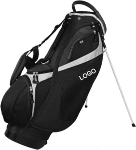 Black white hexagon texture golf stand carry bag, padded shoulder straps, metal D-ring, built-in stand system custom logo golf bag