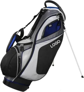 Grey blue splicing lightweight golf stand bag, hexagon fabric golf carry bag with stable support legs, custom branding available