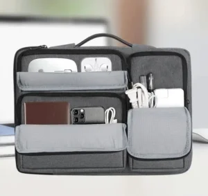 Open multi‑compartment laptop sleeve bag, interior storage for charger mouse power bank, shockproof 13‑15.6 inch notebook messenger bag for men women