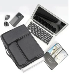 Grey shockproof laptop sleeve messenger bag, multi‑pocket 13‑15.6 inch notebook computer carry case for men women, business office laptop bag