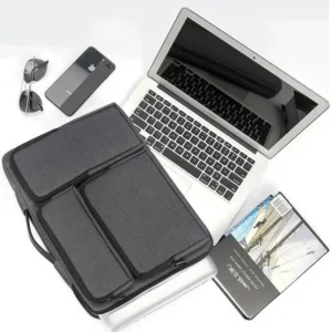 Grey shockproof laptop sleeve messenger bag, multi‑pocket 13‑15.6 inch notebook computer carry case for men women, business office laptop bag