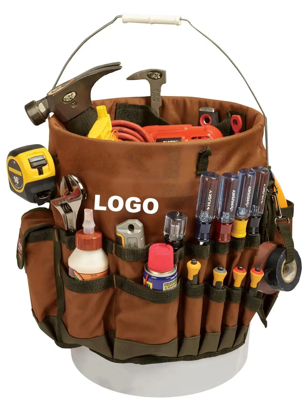 Large Capacity 5 Gallon Bucket Tool Bag Multi Pocket Bucket Caddy Durable 600D Polyester Hardware Tool Organizer Sleeve