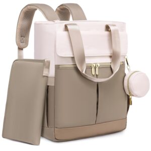 Khaki and beige unisex diaper bag backpack with matching pouch and pacifier case, Oxford fabric travel laptop backpack
