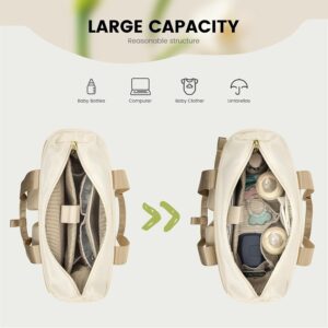 Large capacity diaper bag backpack interior, organized compartments for baby bottles, laptop, clothes and umbrella